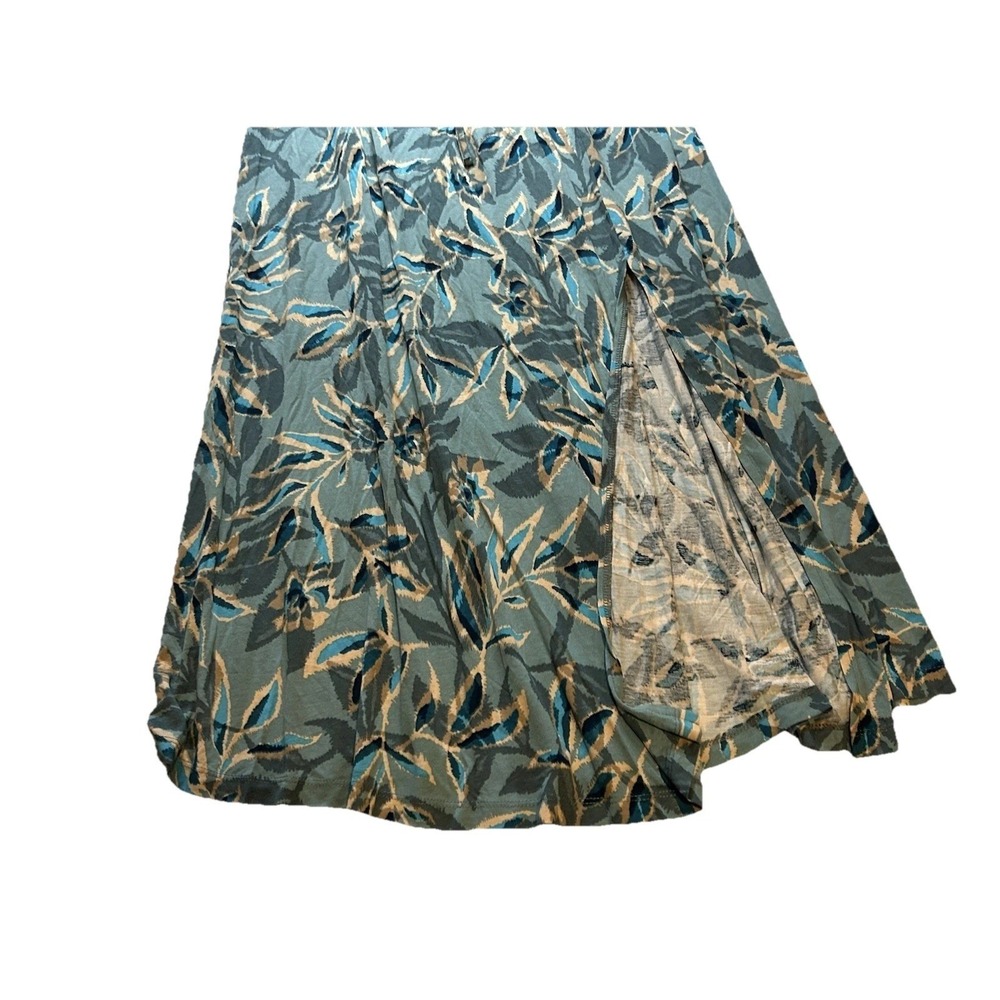 Lascana (NEW) Tropical Leaf Print Maxi Skirt Teal Blue Paperbag Waist Slit NWT - Picture 6 of 12